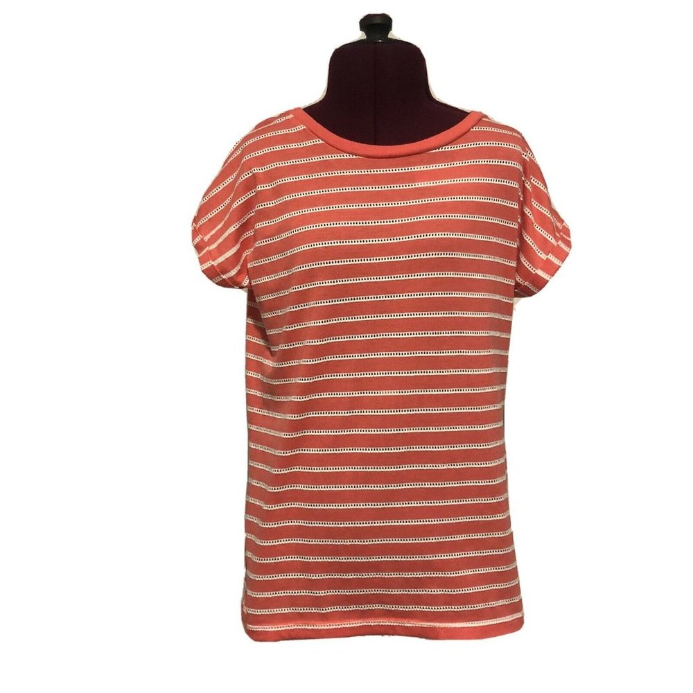 Stylus Brand Orange Short Sleeved Top With White Eyelet Trim Women’s Small